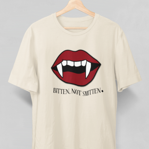 Bitten, Not Smitten T-shirt – Edgy graphic tee with bold typography for a fearless look