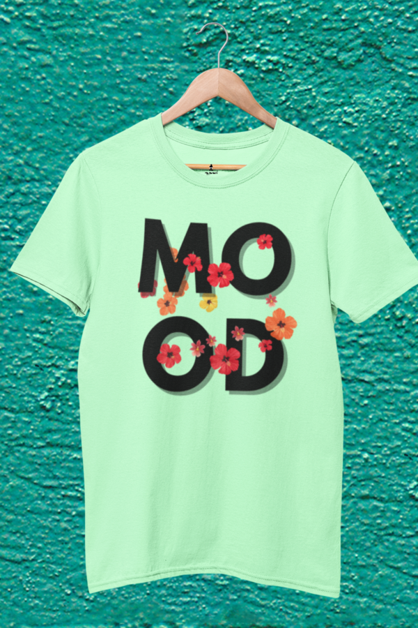 MOOD T-shirt – Bold typography graphic tee with hibiscus floral design for a stylish and relaxed vibe