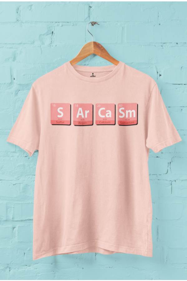 "SARCASM T-shirt – Funny chemistry-inspired graphic tee with periodic table font design""SARCASM T-shirt – Funny chemistry-inspired graphic tee with periodic table font design"